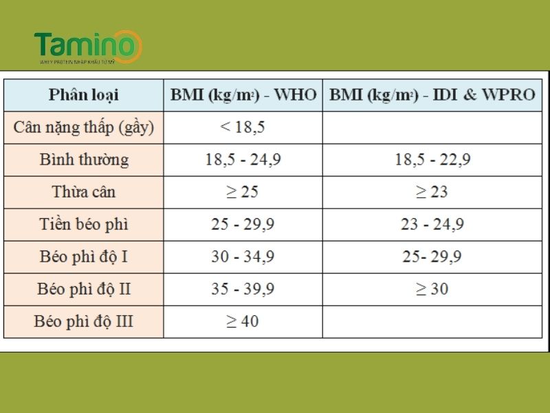 So sánh cân nặng cơ thể với BMI chuẩn